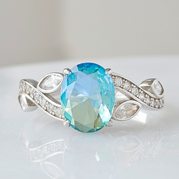 Blue & Teal Tourmaline Oval Ring, 925 Sterling Silver Charmed Aroma - Picture 2 of 5